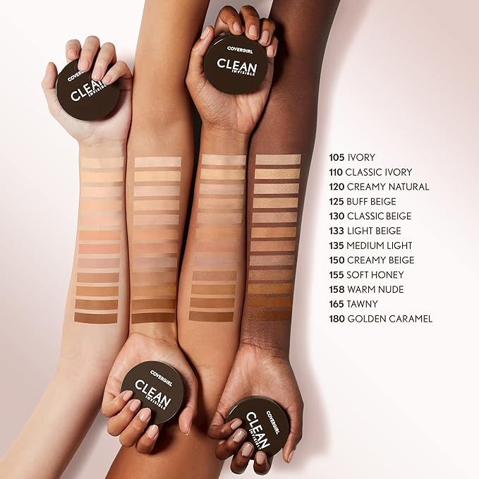 Covergirl Clean Invisible Pressed Powder, Lightweight, Breathable, Vegan Formula, 130 - Classic Beige, 0.38oz