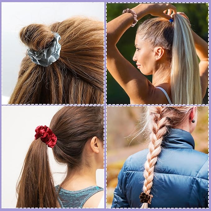 12Pcs Satin Elastic Hair Accessories - Comfortable Silk Scrunchies, Skinny Ties for Wedding, Teen Girl Trendy Gifts