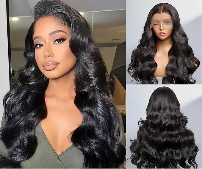 Real HD Lace Wig 13x6 Full Lace Frontal Wig 220% Density Body Wave HD Transparent Lace Front Wigs Virgin Human Hair Wigs Pre Plucked with Baby Hair 24 inch