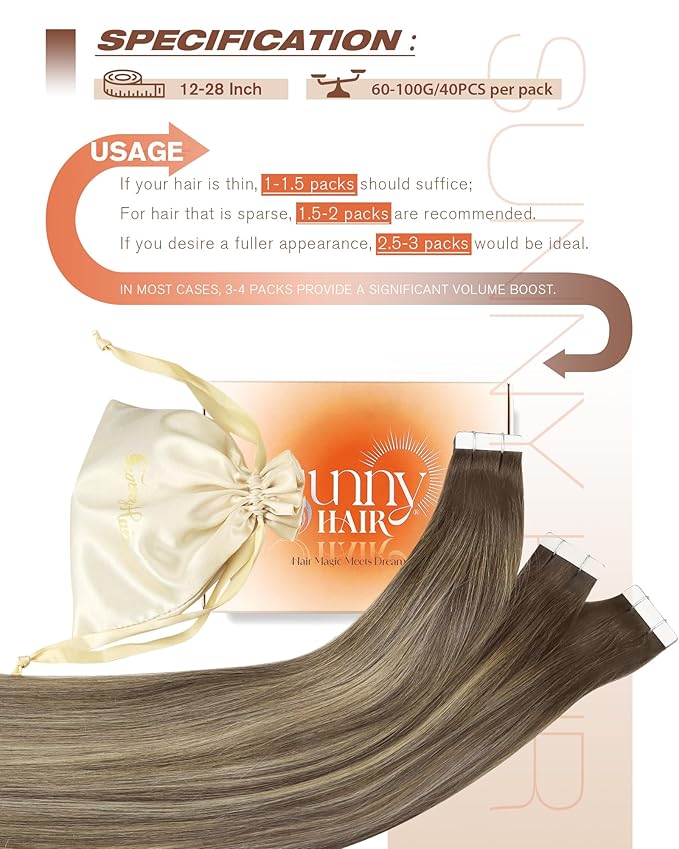 Sunny Hair Tape in Hair Extensions Human Hair,Balayage Brown with Blonde Hair Extensions Tape in 14 Inch Real Human Hair Tape in Extensions 40Pcs 100g