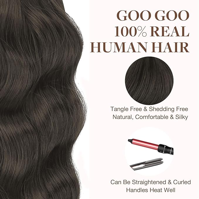 GOO GOO Tape in Hair Extensions Human Hair, 1C Mocha Brown, 14inch 100g 40pcs, Skin Weft Seamless Invisible, Silky Straight with Thick Ends, Remy Human Hair