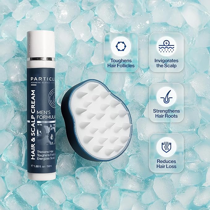 Particle Men Scalp Cream with Biotin for Helps Fight Hair Loss and Promotes Thick Full Hair (1.69 oz) Includes Scalp Massager