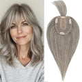 Rich Choices Real Human Hair Toppers for Women With Bang 100% Remy Human Hair Topper for Thinning Hair Clip in Silk Base Hair Topper 10 Inch Salt and Pepper G2 Silver