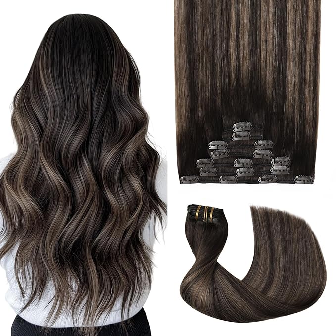 Pro2.0 Remy Real Human Hair Extensions Clip ins 120g Thick 7pcs #2/6/2 Balayage Dark Brown to Chestnut Brown Remy Clip in Hair Extensions Real Human Hair 16inch Double Weft（#2/6/2-16inch）