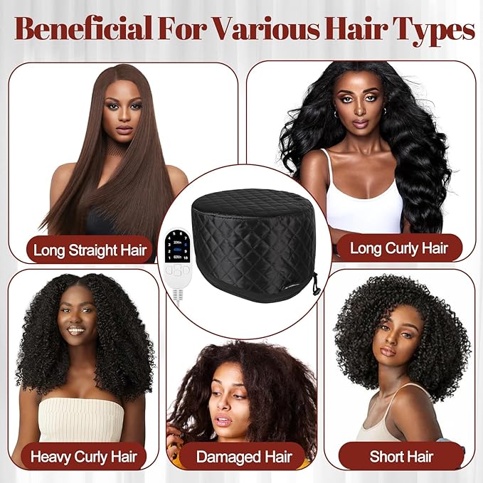 Hair Steamer for Deep Conditioning: Upgraded Heat Cap with 118” Power Cord 10-Level Fast Heating 3 Time Settings for Natural Hair Portable Thermal Steam Cap for Home Hair Treatment