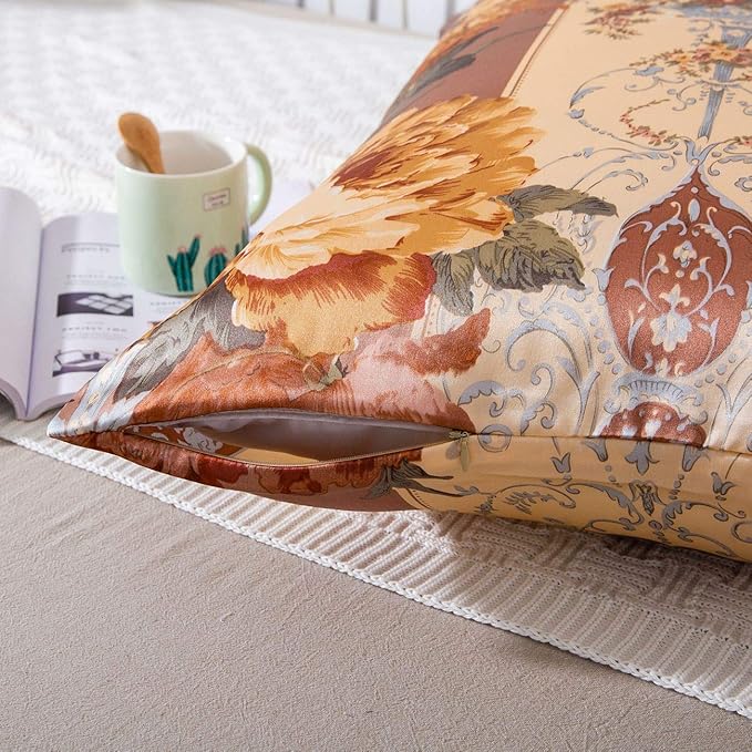 100% Mulberry Silk Pillowcase for Hair and Skin Health with Hidden Zipper Floral Print Both Sides Silk SLPBABY (Standard, Pattern18)