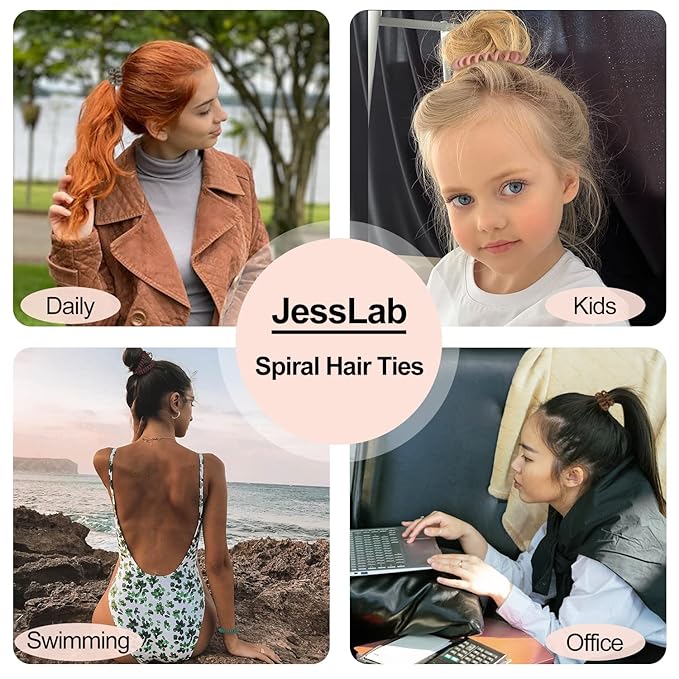 JessLab Spiral Hair Bobbles, Pack of 20 Traceless Telephone Cable Hair Bobbles No Wrinkles Spiral Bracelet Plastic Coil Ponytail Holder No-Damage Headband Hair Accessories for Girls Women Ladies Gift