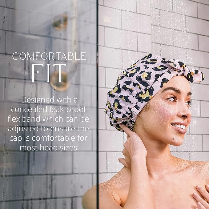 GRACE & COMPANY Luxury Shower Cap For Women - 100% Waterproof, Reusable, Washable & Breathable Shower Caps - Lucie