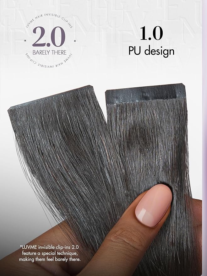 LUVME Invisible Clip in Hair Extensions Real Human Hair, 22 inch 110g 6Pcs, Natural Black Remy Human Hair Extensions Clip ins for Women, Natural Human Hair