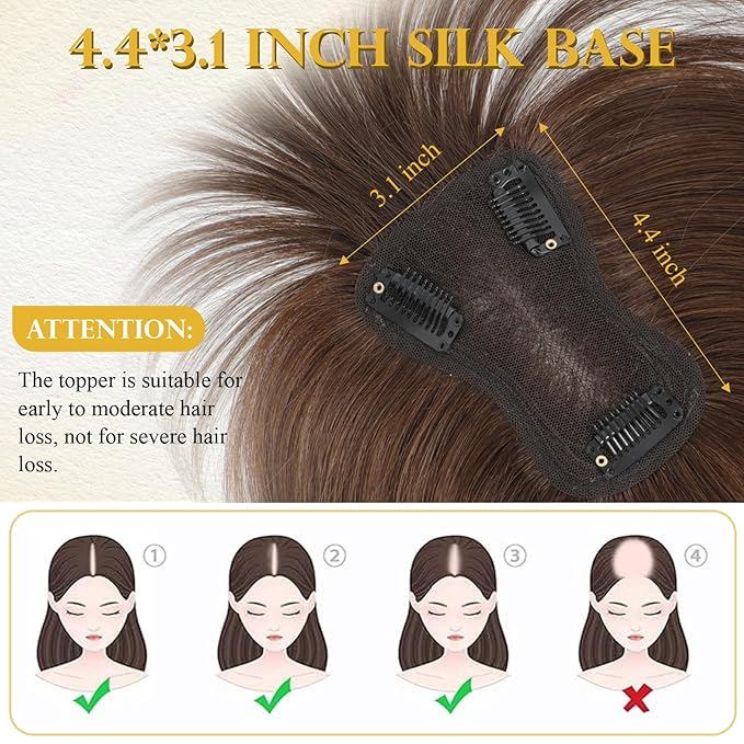 10inch Hair Toppers for Women Clip in Bangs with Thinning Hair Pieces for Women Medium Brown Hairr Topper for Woman 4.4 * 3.1’ Wiglets Hairpieces for Thinning Hairs#4