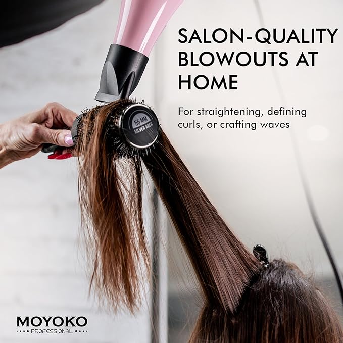 Silver Arch Round Brush for Blow Out (55mm) Professional Metal Round Hair Brush for Blow Drying Hair with Sectioning Pin, Salon Quality with Anti-Static Ionic Technology