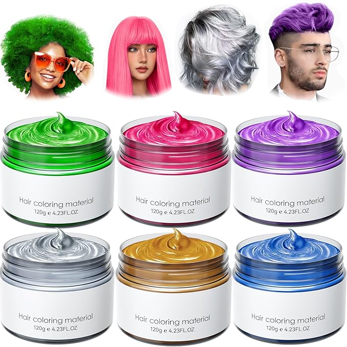 6 Colors Temporary Hair Dye,Temporary Hair Color Wax,Natural Washable Hair Dye Temp Hair Color for Women Men Kids Party Cosplay Halloween