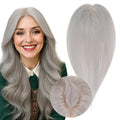 Real Human Hair Toppers for Women 3.54"*4.72" Silky Base 150% Density No Bangs Adjustable Parting Clip-In Topper Hairpieces for Women with Thinning Hair 14 Inches Silver Grey