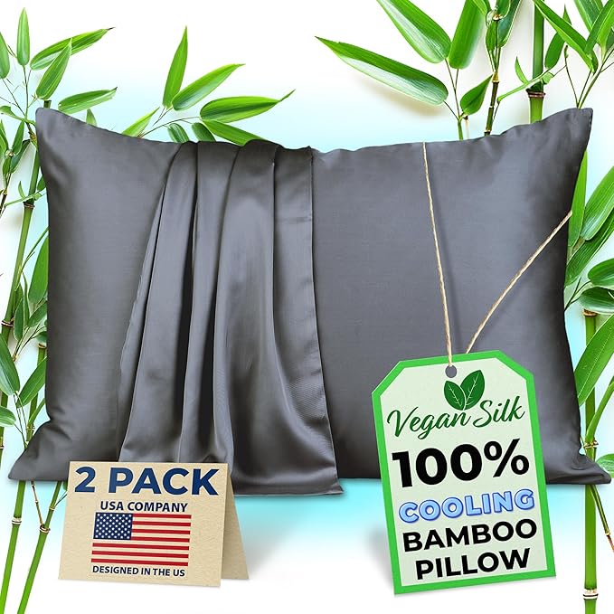 Queen 100% Viscose Bamboo Pillowcase - 2-Pack, Cooling Zipper Pillow Covers for Hot Sleepers, Breathable