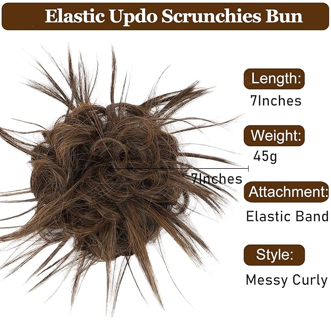 HMD Tousled Updo Messy Bun Hair Piece Hair Extension Ponytail With Elastic Rubber Band Updo Bun Synthetic Hairpieces for Women