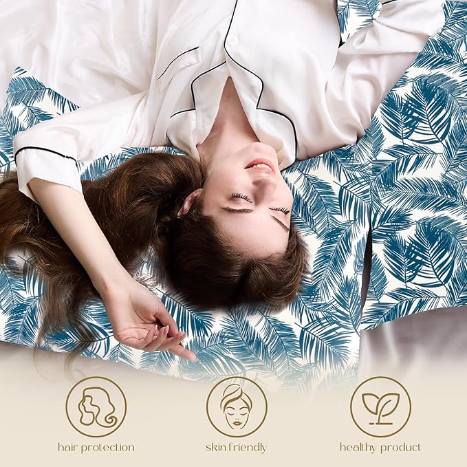 ZIMASILK 100% Pure Mulberry Silk Pillowcase for Hair and Skin Health,Both Sides 19 Momme Silk Floral Print,1pc (King 20''x36'',Blue Leaves)