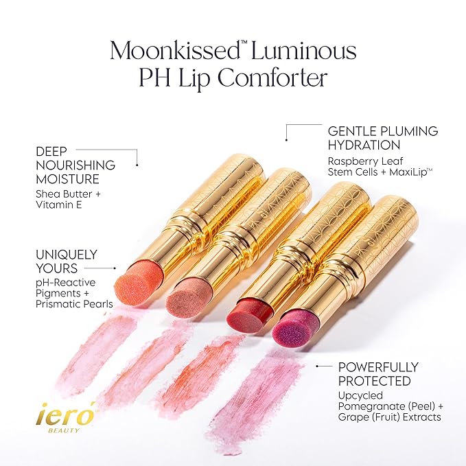 ieró Beauty Moonkissed Luminous PH Tinted Lip Balm w/Shea Butter & Vitamin E, Lip Care Moisturizer, Lip Plumper for Soft & Supple Lips, Paraben Free, Vegan, Sheer Berry w/Blue-Violet Shimmer