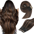 Balayage Natural Black to Chestnut Brown Tape in Hair Extensions Human Hair, 20pcs 16 Inch Remy Hair Extensions Human Hair Tape in Extensions Skin Weft (1B/1B/6#,16 Inch)