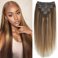 #4/27/4 Yaki Straight Clip in Hair Extensions Real Human Hair Omber Clip ins For Women Yaki Straight Clip on Hair(26inch,T1BP1B/30)