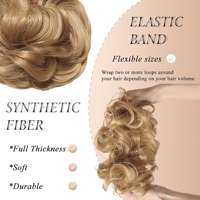 Large Messy Bun Hair Piece Curly Synthetic Extensions Scrunchies Fake Chignon Updo Hairpieces for Women Blonde