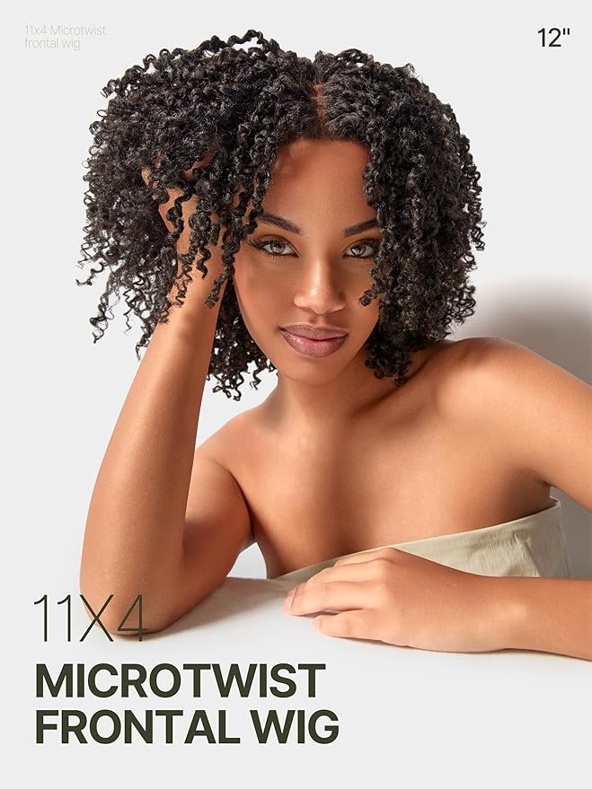Frodio Veralux Fiber 12'' Synthetic 11X4 Lace Frontal Wig 200% Density Micro Twist Curly Wigs 11X4 Closure HD Lace Dreadlock Wig Glueless Wigs Natural Black Ready to Go Wig for Women