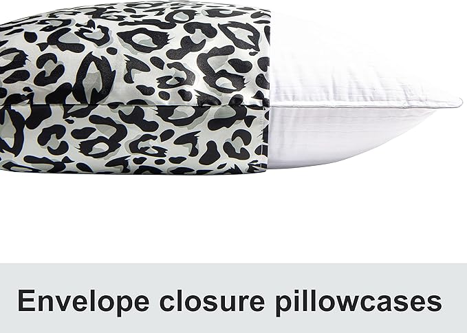 NTBAY 2 Pack Satin Queen Pillowcases for Hair and Skin, Luxurious and Silky Leopard Printed Pillow Cases with Envelope Closure, 20x30 Inches, Black and White