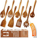 SPATUAMZ Wooden Kitchen Utensils Set, Smooth Finished Wooden Spoons for Cooking, Natural Teak Cooking Utensils Set of 9 for Nonstick Pans and Cookware