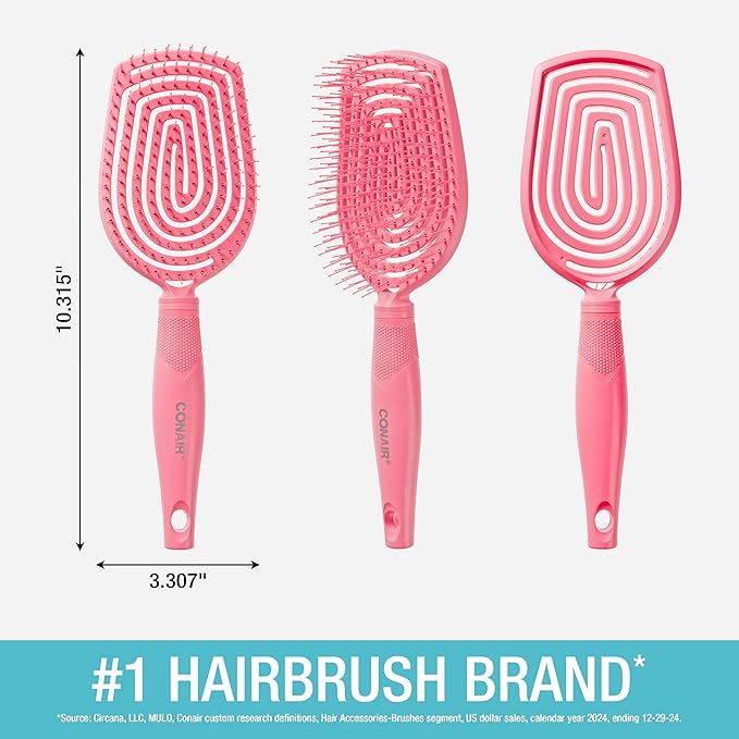 Conair Scalp Care Detangling hairbrush - Curly Hair Brush - Scalp Massager - hairbrushes for women & men - detangler for all lengths and types - can use wet or dry - Pink Pulse