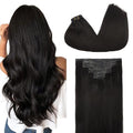 GOO GOO Clip in Hair Extensions Real Human Hair, Remy Human Hair Extensions Clip ins for Women, Natural Human Hair, 22inch 160g 7Pcs, #1B Natural Black