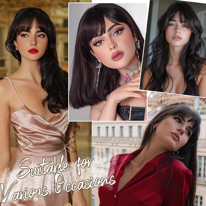 BARSDAR Clip in Human Hair Bangs - 100% Real Human Hair Clip in Bangs for Women - Dark Brown French Bangs Fringe with Temples Real Hair Bangs Extensions Hairpieces - Dark Brown