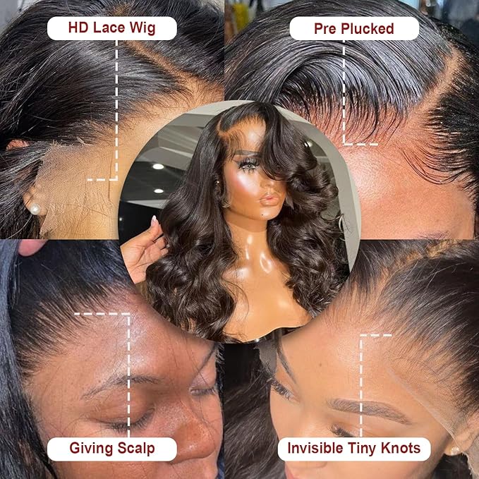 Lemoda Full 13x6 Body Wave Lace Frontal Virgin Human Hair Wigs 26Inch 210% Density 13x6 HD Transparent Lace Front Wigs 15A Brazilian Pre Plucked Natural Hairline Thin Knots