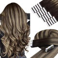 YoungSee Tape in Extensions Human Hair Balayage Tape ins Human Hair Extensions Balayage Dark Brown with Ash Blonde Tape in Hair Silky Straight 20 Inch 20pcs 50g Long-Lasting