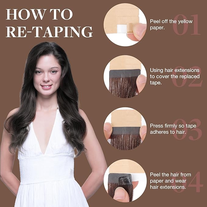 GOO GOO Tape in Hair Extensions Human Hair, 2A Light Brown, 18inch 50g 20pcs, Skin Weft Seamless Invisible, Silky Straight with Thick Ends, Remy Human Hair