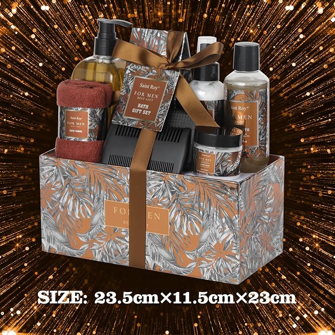 Christmas Spa Gift Basket, Bath Spa Kit for for Men Dad Birthday Bath Gifts Classic Perfume Bath Set for him, men's Shower Gift Basket mens personal care sets Man Bath Beard Spa Gift Baskets Mens Gift