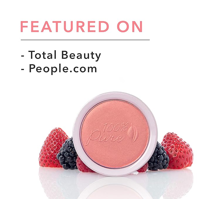 100% PURE Powder Blush (Fruit Pigmented), Mimosa, Soft Shimmery Finish, Nourishes Skin w/Rosehip Oil, Cocoa Butter, Natural Makeup (Light Coral) - 1.81 oz