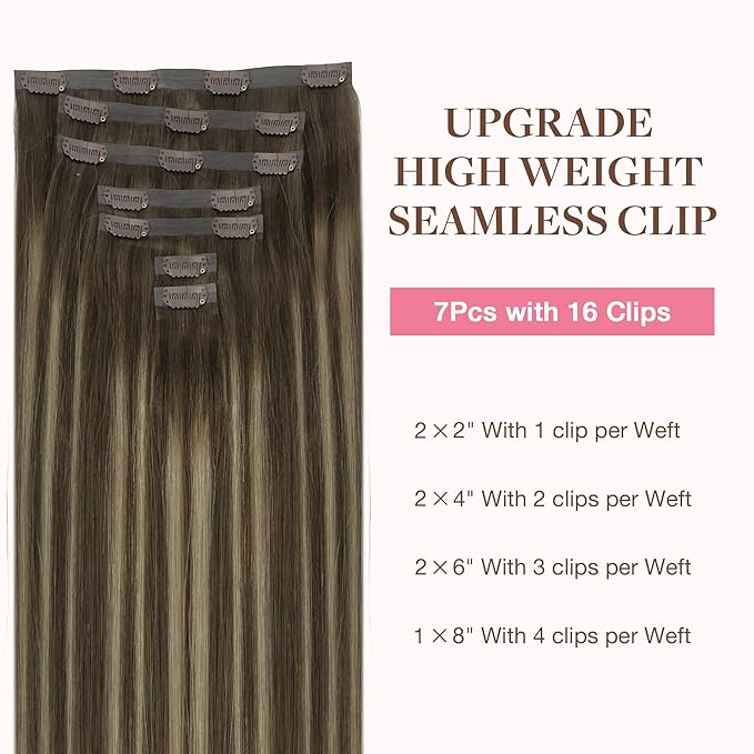GOO GOO Clip in Hair Extensions Real Human Hair, Remy Human Hair Extensions Clip ins for Women, Natural Human Hair, 22 Inch 140g 7Pcs, 4/26/4 Balayage Chocolate Brown to Honey Blonde