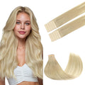 GOO GOO Tape in Hair Extensions Human Hair, 18ET90A Natural Blonde Balayage, 24inch 30g 10pcs, Skin Weft Seamless Invisible, Silky Straight with Thick Ends, Remy Human Hair