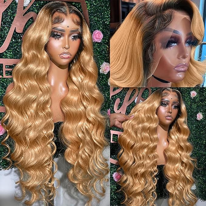 AMIRTY 200% density 32 inch 13x6 Honey Blonde Lace Front Wigs Human Hair 13x6 Body Wave Lace Front Wig Ombre HD Transparent Lace Frontal Wigs Human Hair Wigs for Women Pre Plucked with BabyHair