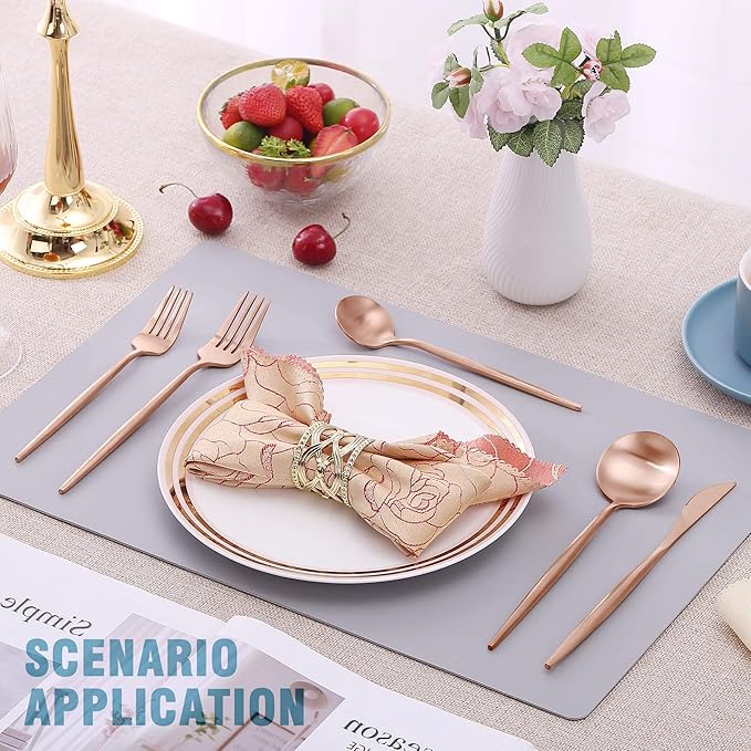 Matte Rose Gold Silverware Set for 4,Modern Stainless Steel Brushed Cutlery Set,20-Pieces Heavy Duty Flatware Set,Knives Spoons and Forks Set Utensils Set, Satin Finish, Dishwasher Safe