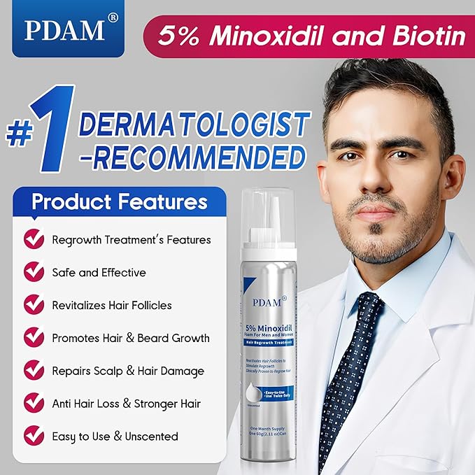 Minoxidil for Men and Women Foam Hair Growth - 5% Minoxidil Foam Hair Regrowth Treatment for Men, Topical Hair Loss Treatments, Extra Strength Thicker & Fuller Hair, 4 x 2.11 oz for 4 Months