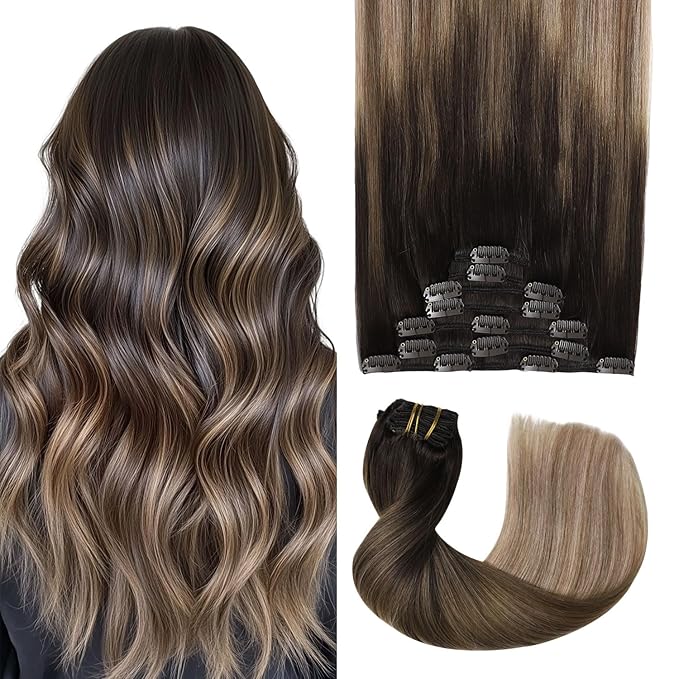 Pro2.0 Clip in Hair Extensions Real Human Hair 20inch 7pcs Color #2/6/18 Dark Brown to Dirty Blonde Remy Real Human Hair Extensions Clip ins 120g Thick Double Weft（#2/6/18-20inch）
