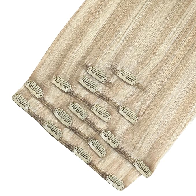 YoungSee 150G Blonde Clip in Hair Extensions Human Hair Ash Blonde Clip in Extensions Real Human Hair Warm Ash Blonde Highlights Hair Extensions Clip ins Ease of Use 20In 7Pcs