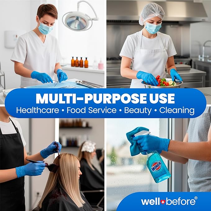 Well Before Disposable Synmax Exam Gloves, Powder-Free, Latex-Free, Blue, Large, 200pcs