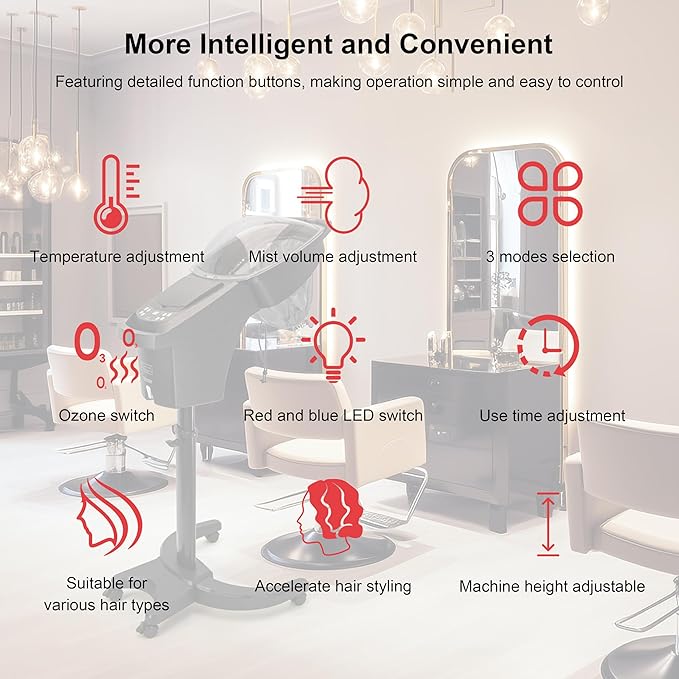 Elitzia Hair Steamer Micro Mist Scalp Detox System Hair Wash Reclining Chair Table Hair Care Salon SPA Barber Shop Shampoo Bowl Miste Hooded Natual Black Hair ET19191