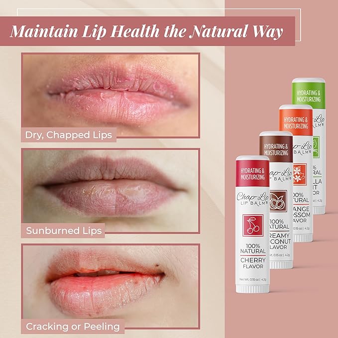 100% Natural Lip Balm Set - Hydrating and Moisturizing Beeswax Natural 4 Flavor Assortment - Lip Moisturizer for Dry Lips - Cocoa Butter - Petroleum Free Pack of 24