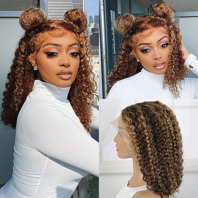 Highlight Ombre 13x6 Lace Front Wig Human Hair 210 Density 18 Inch Deep Wave Honey Blonde Glueless HD Transparent Lace Frontal Wigs for Women