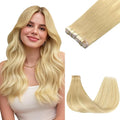 GOO GOO Tape in Hair Extensions Human Hair, 18AT60A Pearl Ash Blonde Highlights, 10inch 60g 40pcs, Skin Weft Seamless Invisible, Silky Straight with Thick Ends, Remy Human Hair