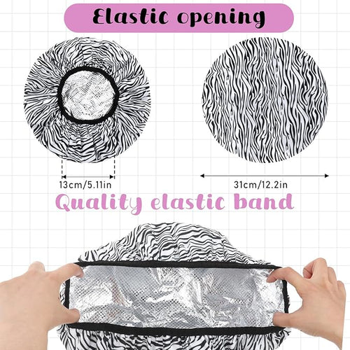 2 Pcs Double Layer Deep Conditioning Cap, Aluminum Foil Hair Heat Cap Reusable Shower Caps Steam Caps for Hair Treatments Home and Salon Use(Pink+Striped)
