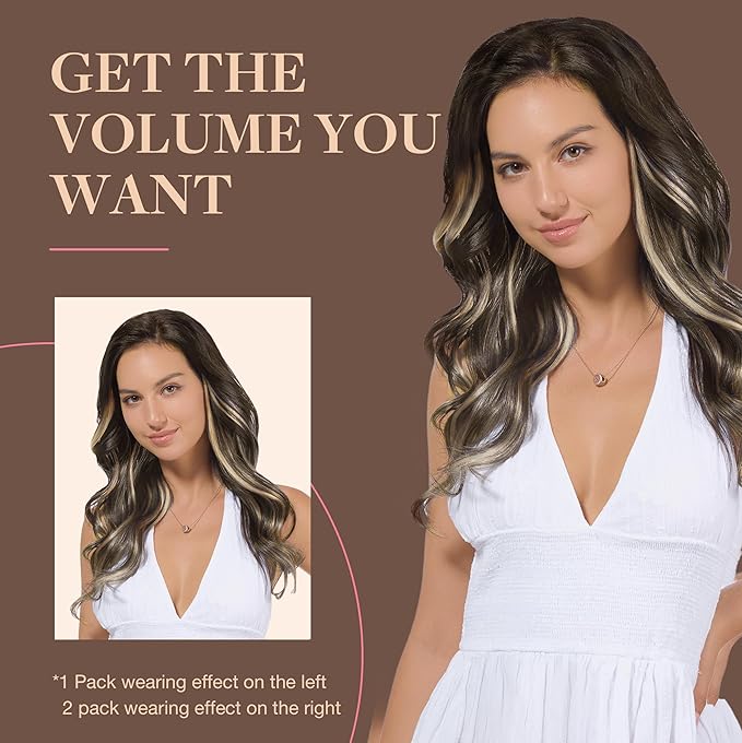 GOO GOO Clip in Hair Extensions Real Human Hair, Remy Human Hair Extensions Clip ins for Women, Natural Human Hair, 24inch 120g 7Pcs, 4/18 Balayage Chocolate Brown Highlighted Dirty Blonde