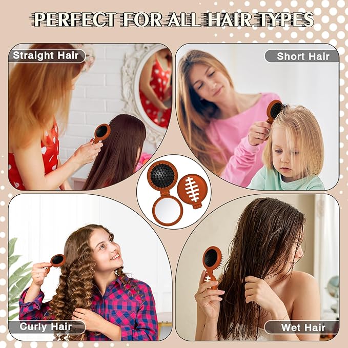 12 Pcs Football Mini Detangler Brush, Folding Mirror Hair Brushes, Travel Hair Brush, No Tangle Soft Flexible Bristles for Straight, Curly, Thick Hair for Football Team Gift Sport Party